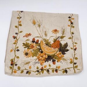 Vintage Luther Travis Signed Linen Tea Towel Cantaloupe Fruit Kitchen 70s Autumn